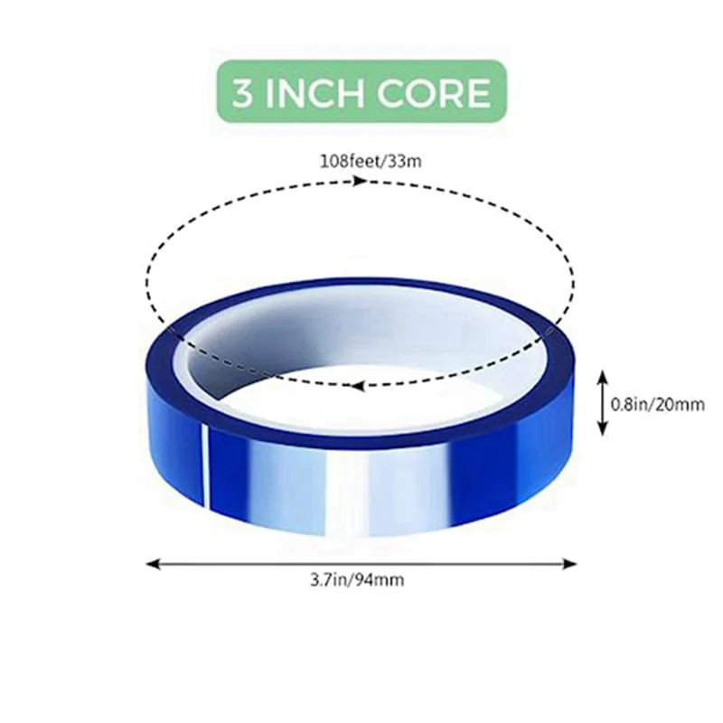 Practical-3 Pack 20Mm Heat Resistant Tape For Sublimation , 33M (108 Ft) 3Inch Core High Temp Blue