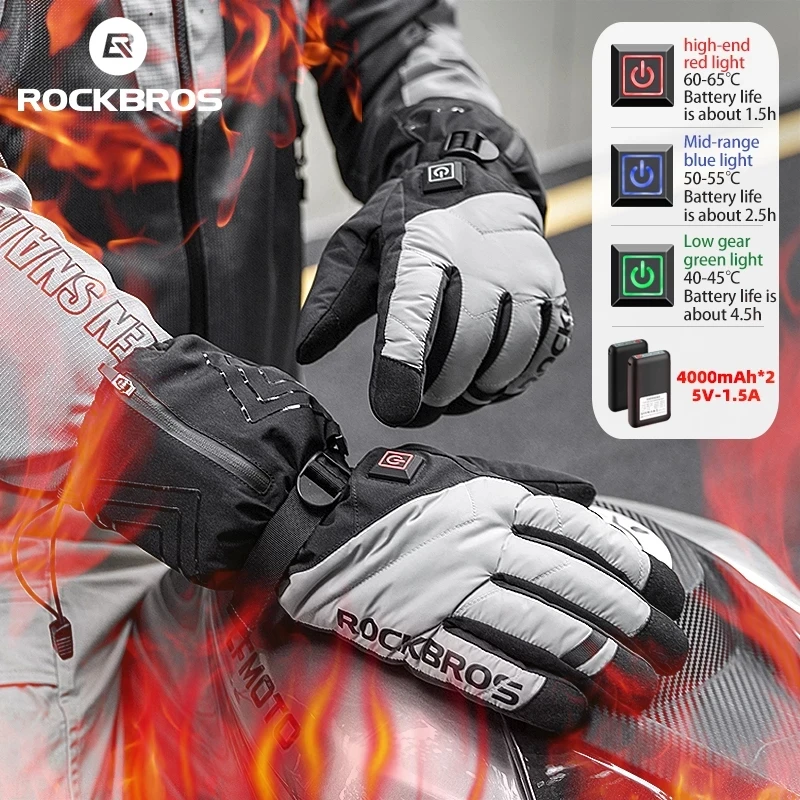 

ROCKBROS Electric Heated Cycling Gloves Warmer Ski Gloves With Battery Powered Motorcycle Riding Glove Full Finger Bicycle Glove