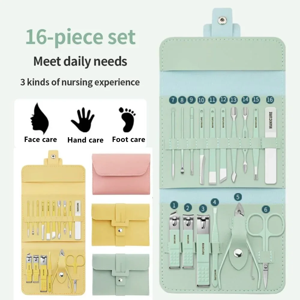 

16Pcs Nail Clipper Set Nail Cutter Scissors Nail Polishing Stainless Steel Pedicure Trimmer Folding Storage Bag Manicure Tool
