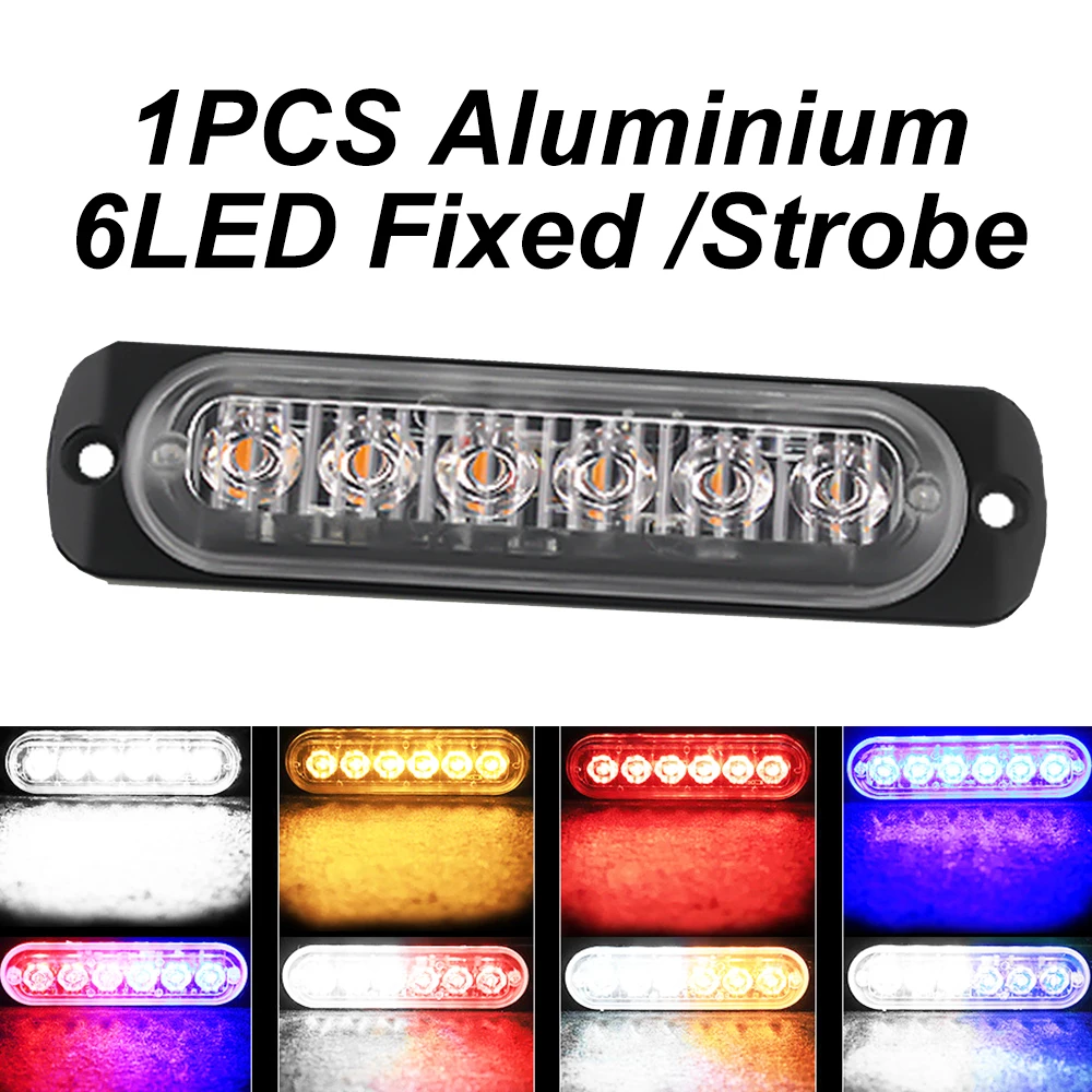 Ultra-thin 6 LED Strobe Warning Light Car Motorcycle Pickup Truck 12V 24V Vehicle General Side Signal Flashing Lights Waterproof
