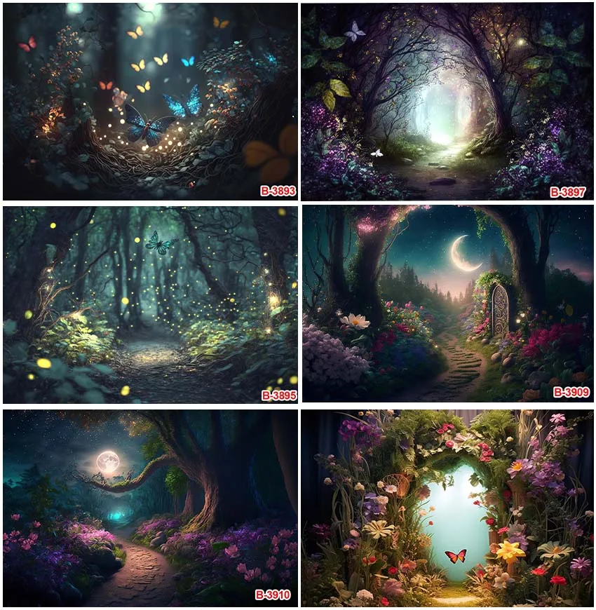 خلفية مشهد حالم لحديثي الولادة ، خلفية المغامرة ، حكاية خرافية ، الغابات والأدغال ، الفراشات ، القمر والليل ، اليراع وأرض العجائب