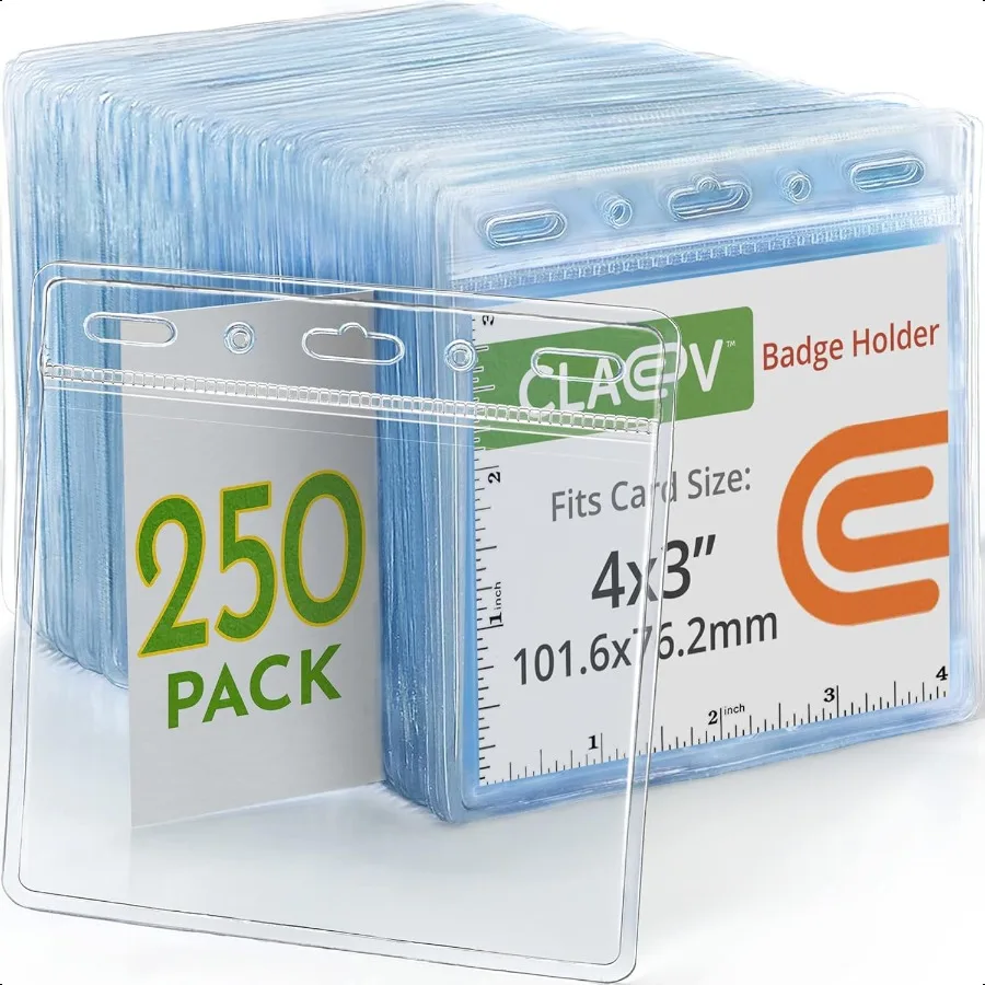 

Horizontal Flexible and Tear Resistant Card Protector Clear 4x3 Inch 250 Pack Large Easy Open Plastic ID Name Badge Holders for