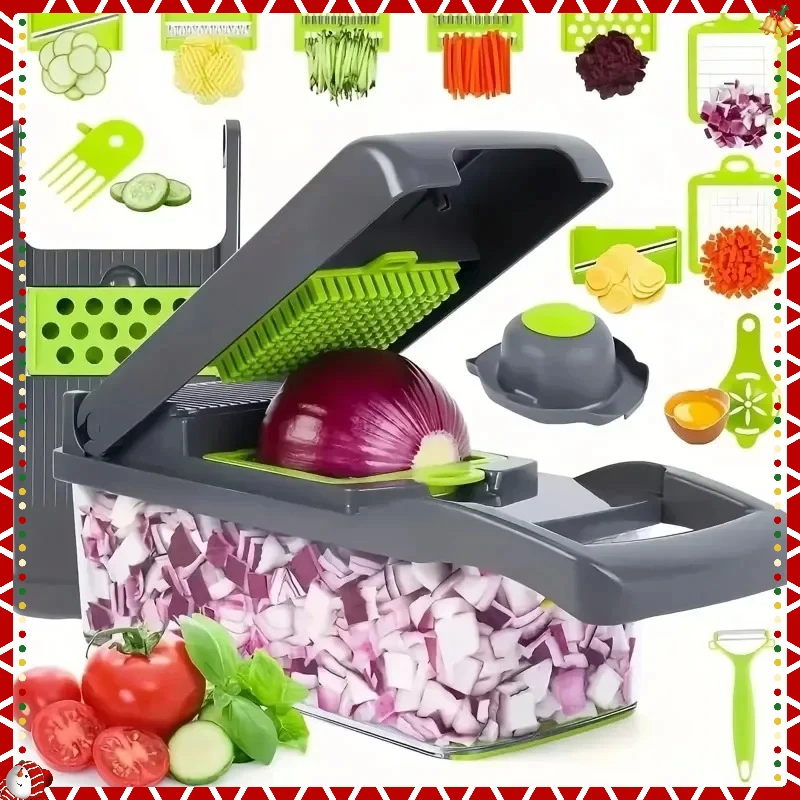 Best Seller 2025, tritatutto per alimenti multifunzionale 16 in 1, affettatrice/espicer/espratrice per verdure, manico manuale per la preparazione della cucina