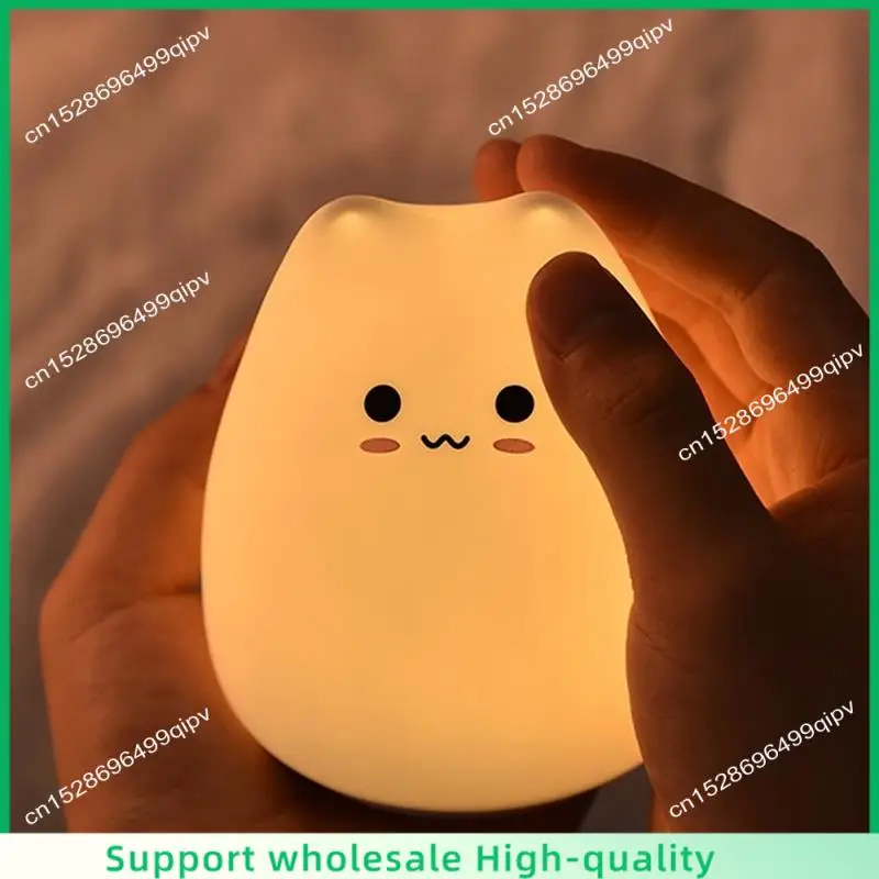 ABSF Mini Cat Night Light Cartoon 7 Colors Sleep Lamp Touch Table Lamp Home Bedroom Decoration