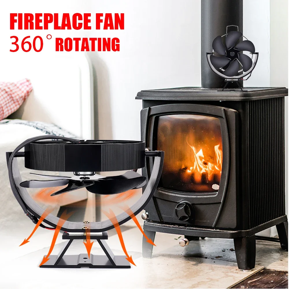 6 Blades Heat Powered Stove Fan 360 Degree Rotatable Fireplace Fan Log Wood Burner Eco-fan Quiet Efficient Heat Distribution Fan