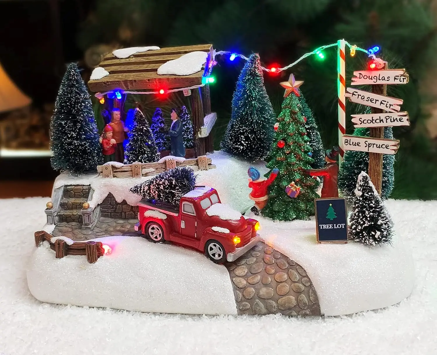 Arbre de village de Noël avec lumières LED et musique, décoration d'intérieur à piles pour affichage festif