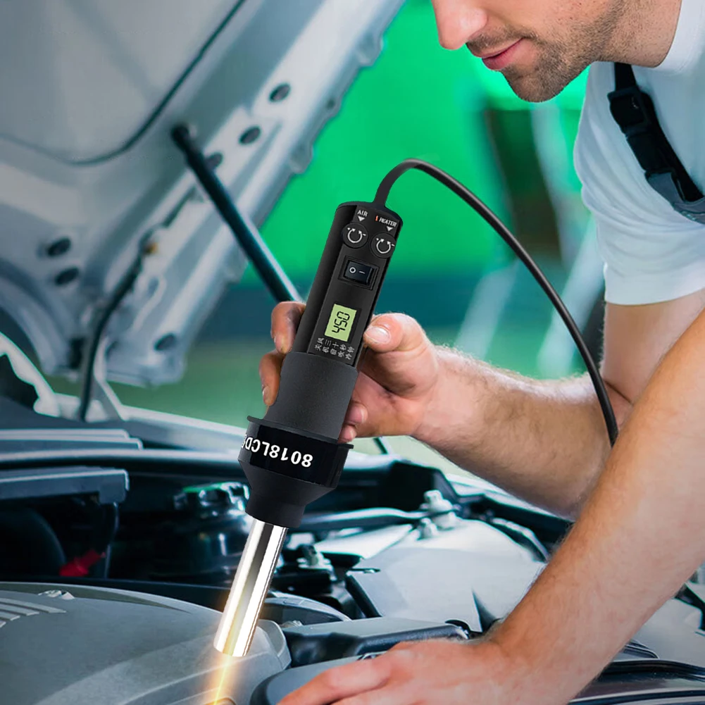 เครื่องเป่าลมร้อน 110V 220V พร้อมจอ LCD ดิจิตอล สถานีรีเวิร์คแบบปรับอุณหภูมิได้ ปืนเป่าลมร้อนสำหรับบัดกรี IC SMD BGA