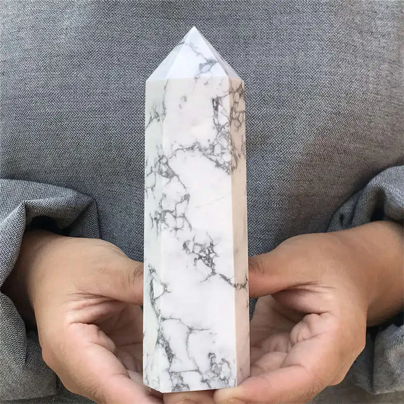 Natural Howlite Obelisk Quartz Crystal Wand Point Tower Decor Gem Healing