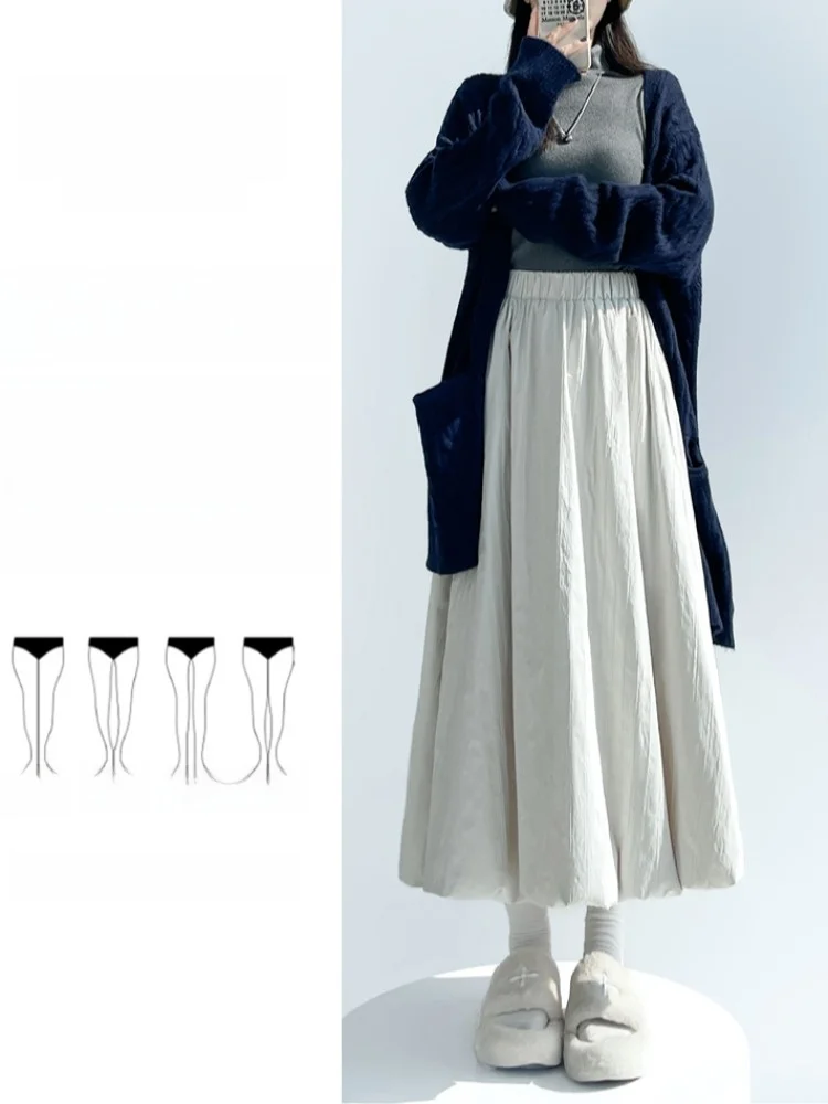 Spódnica midi w kształcie litery A z wysokim stanem, ocieplana, damska, jesienno-zimowa, wyszczuplająca, o długości do połowy łydki, spódnica typu parasol, wypełniona bawełną.