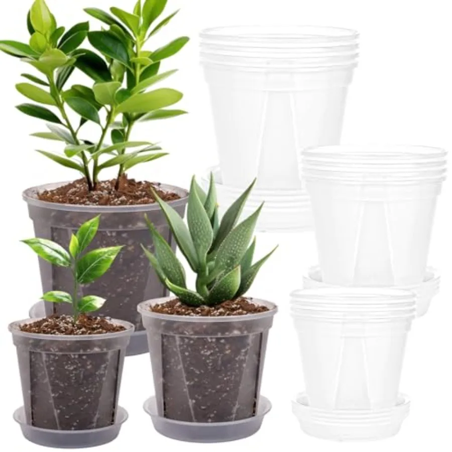 

12 упаковок 4, 5, 6-дюймовых прозрачных детских горшков с дренажем, пластиковые горшки для растений с блюдцем для цветов, суккулентов, трав, комнатных растений Tra