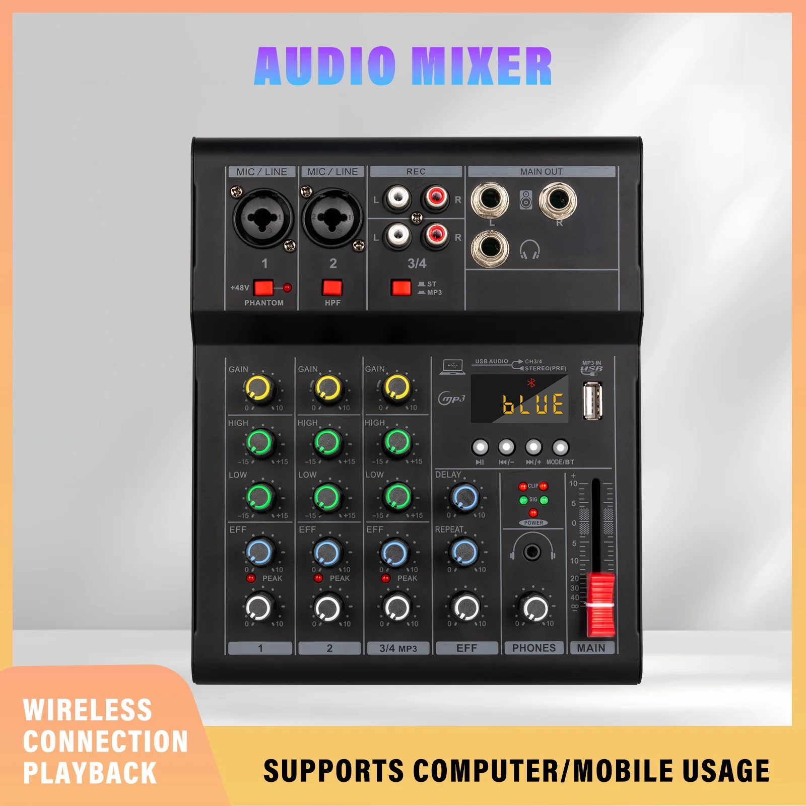 4 channel small mixer audio storage sound card Bluetooth computer home users singing computer live recording recording mixer