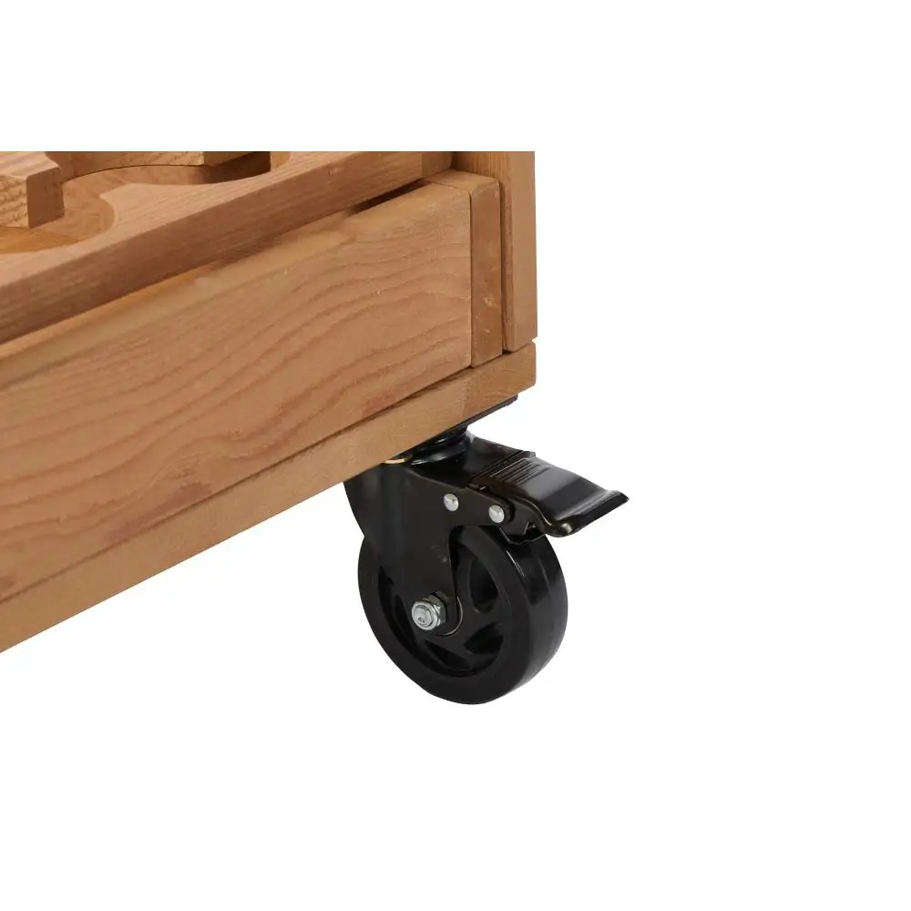 Meja Keranjang Panggangan Kayu Luar Ruangan dengan Roda Baja Tahan Karat Atas 2 Rak Meja Capming untuk Teras BBQ Halaman Belakang Taman Portabel