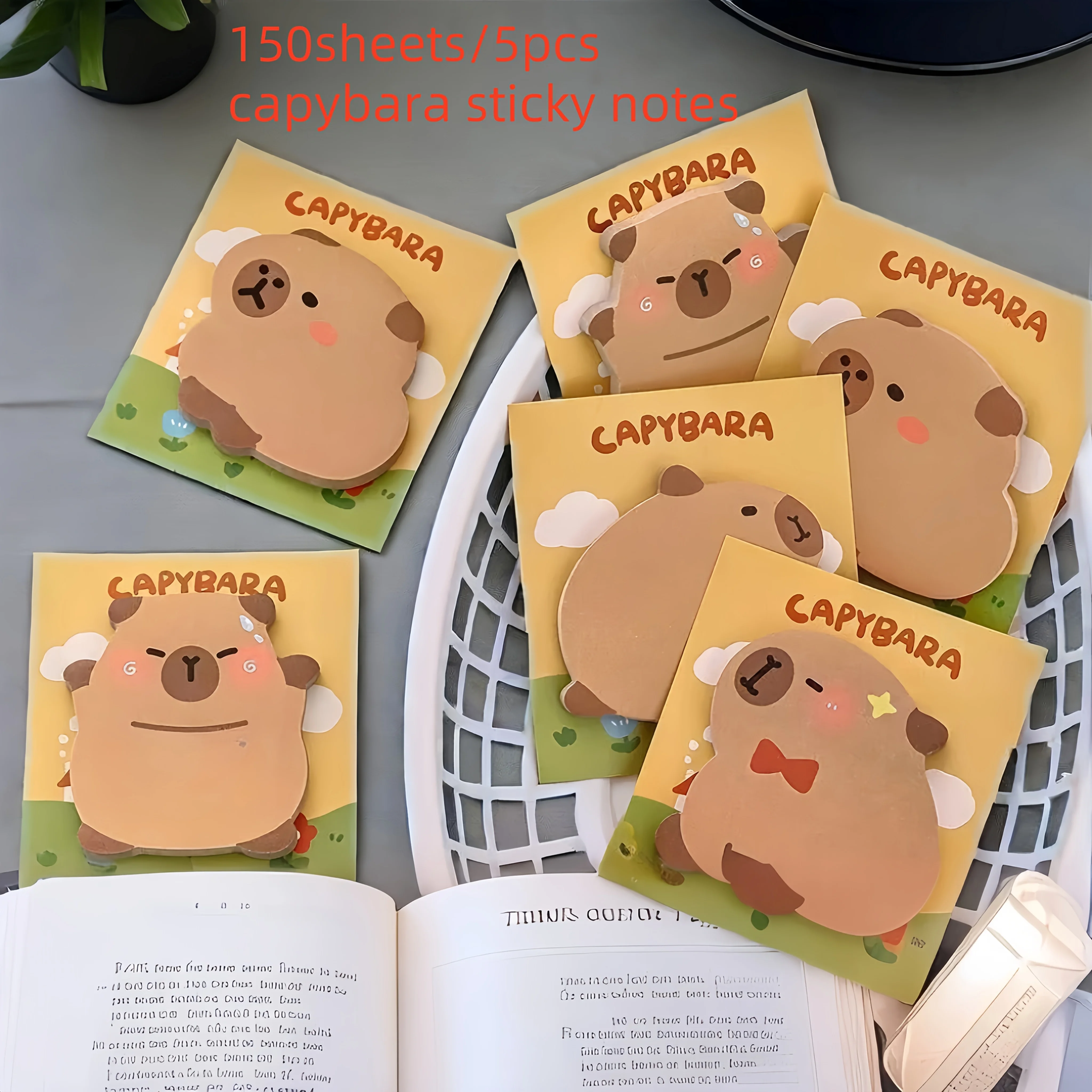 Cartoon Capybara Self-Adhesive Notes 30 Sheets for School Office Home Reminders