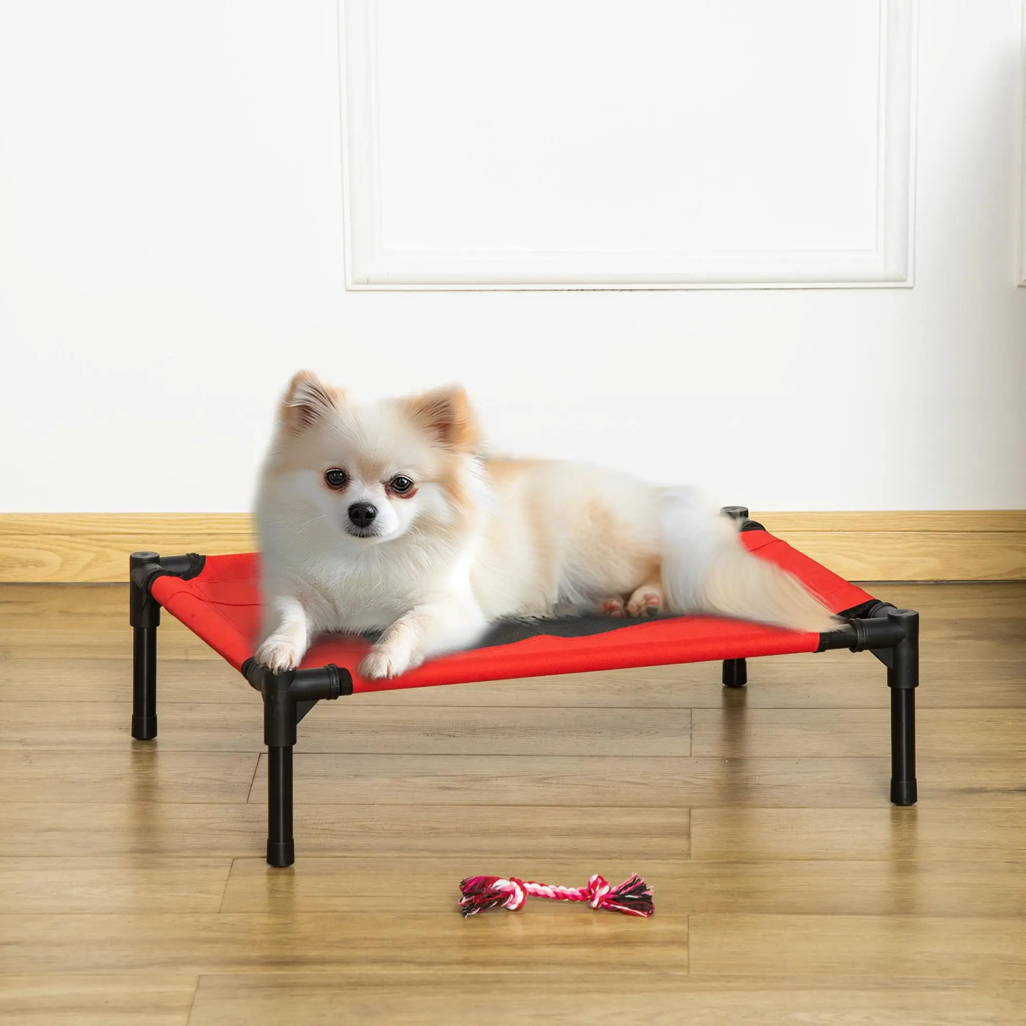 Tapis surélevé pour animaux de compagnie 61x46x18cm en tissu Oxford avec côtés en maille et cadre métallique, pour le camping et le transport, noir