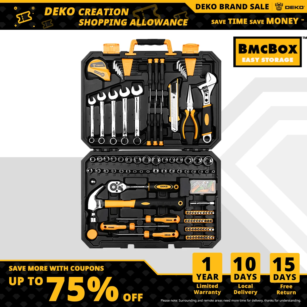 DEKO-Professional Car Repair Tool Set, Auto Ratchet, chave inglesa, chave de fenda, Kit de Mecânica Soquete, W Blow-Molding Box, 158 Pcs