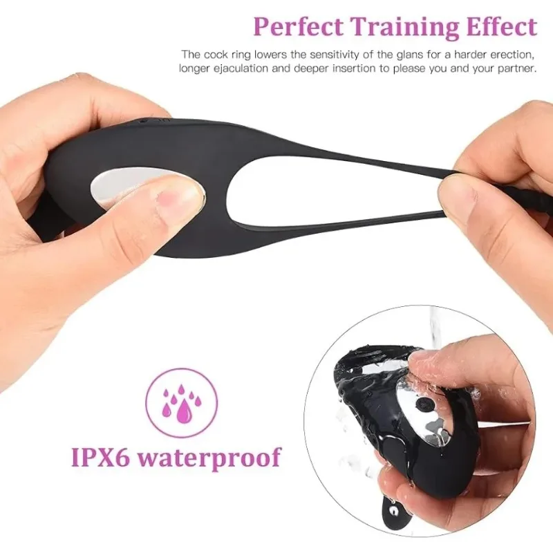 Vibrating Cock Ring with Tongue Stimulator Raised Nodules Anal Beads for Couple Play Utimi Penis Ring Wearable Vibrator 7 Modes 4