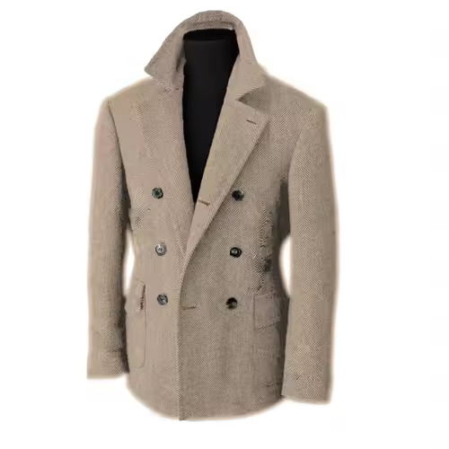 British Men's Blazers Vintage Herringbone Tweed Formal Jacket Wool Blend Double Breasted Casual Autumn Winter Suit Coat - Image 8