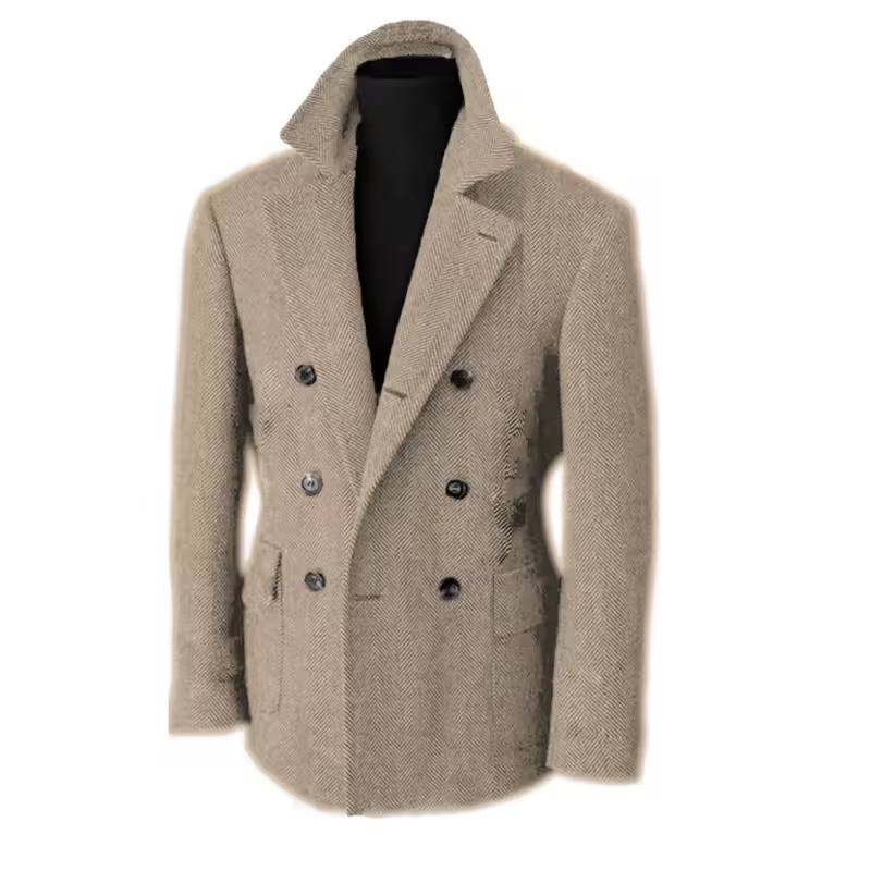 British Men's Blazers Vintage Herringbone Tweed Formal Jacket Wool Blend Double Breasted Casual Autumn Winter Suit Coat - Image 8