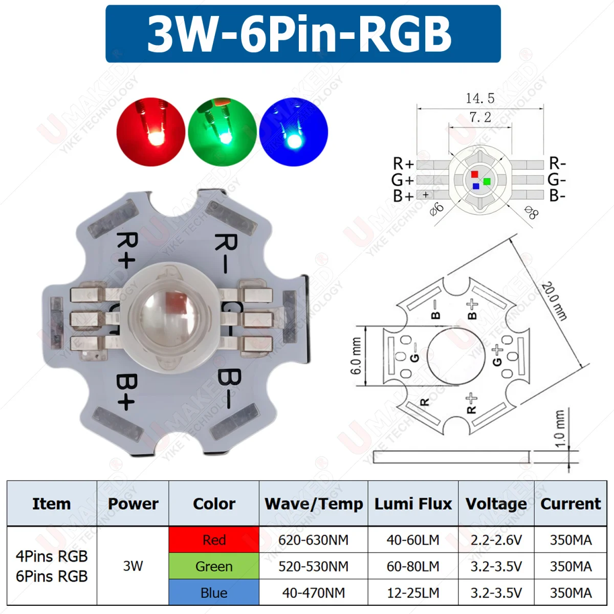 10pcs 1W 3W 4W High Power LED Bead with pcb Board led lighting source RGB red green blue led chip for stage spot tracking  light