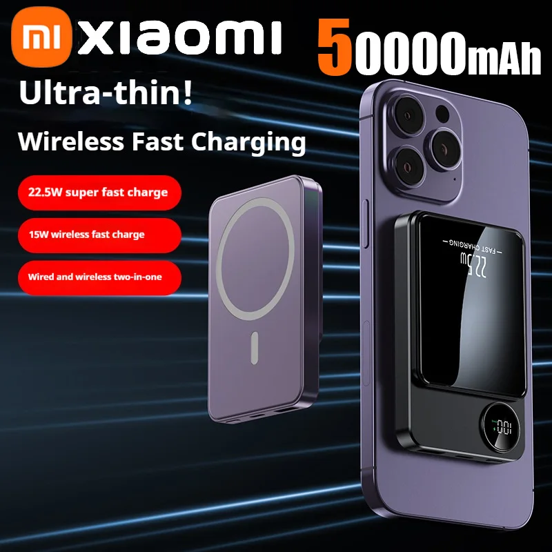 

Xiaomi 50000mAh Portable Magnetic Wireless Power Bank PD 20W/22.5W Fast Charging External Battery For Apple Samsung Xiaomi