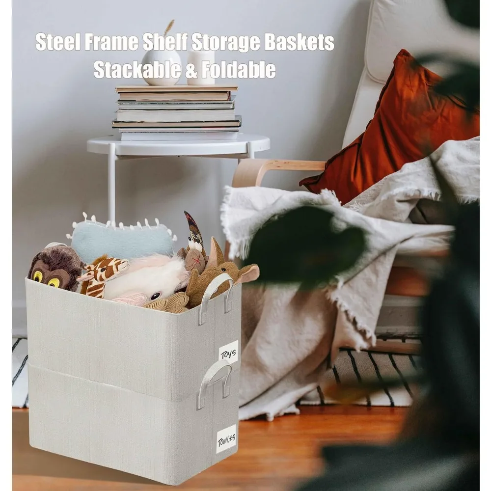 4-Piece Fabric Wardrobe Organizer with Handle, Stackable Steel Frame Storage Baskets for Clothes