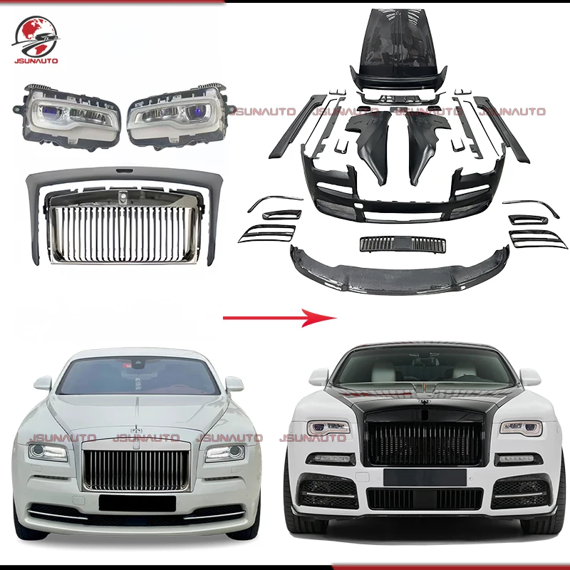 

Fit For RR Wraith Upgrade Facelift 2nd Gen MSY Style Carbon Fiber Front Rear Bumper Fenders For Wraith Headlights Body Kit
