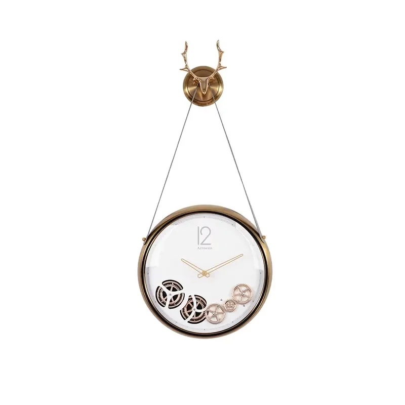 Silent Quartz Wall Clock Metal Gear Light Luxury Style Traditional Design for Living Room Bedroom Home Decor Non Ticking