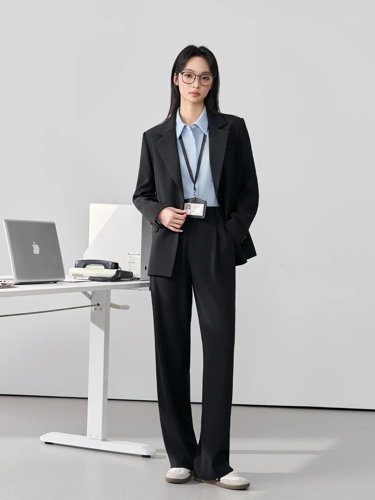 

Black Suit Set for Women Interview Wardrobe Professional Spring Commute Style High Waist Suit Jacket Straight Leg Pants