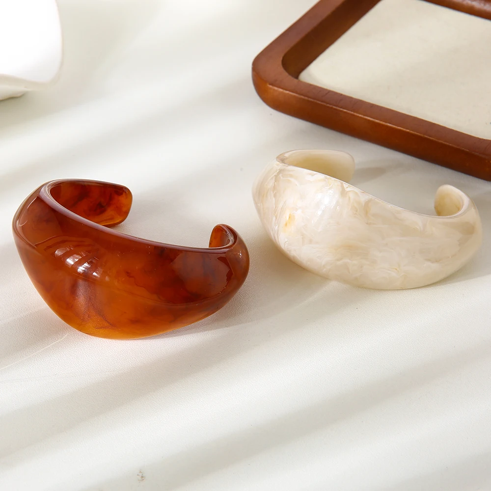 

Vintage Textured Resin Cuff Bracelet Irregular Open Bangle for Stacking Autumn Winter Statement Cuff Bangle Jewelry for Women