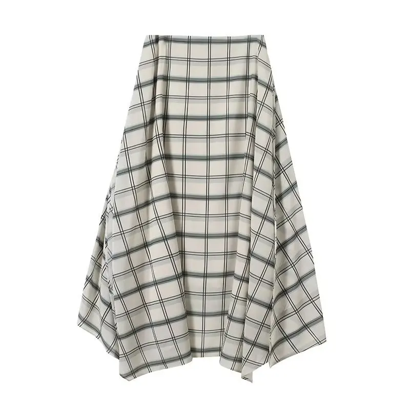 Cross-border European and American style women's clothing 2026 new salt style asymmetric plaid irregular mid-length skirt