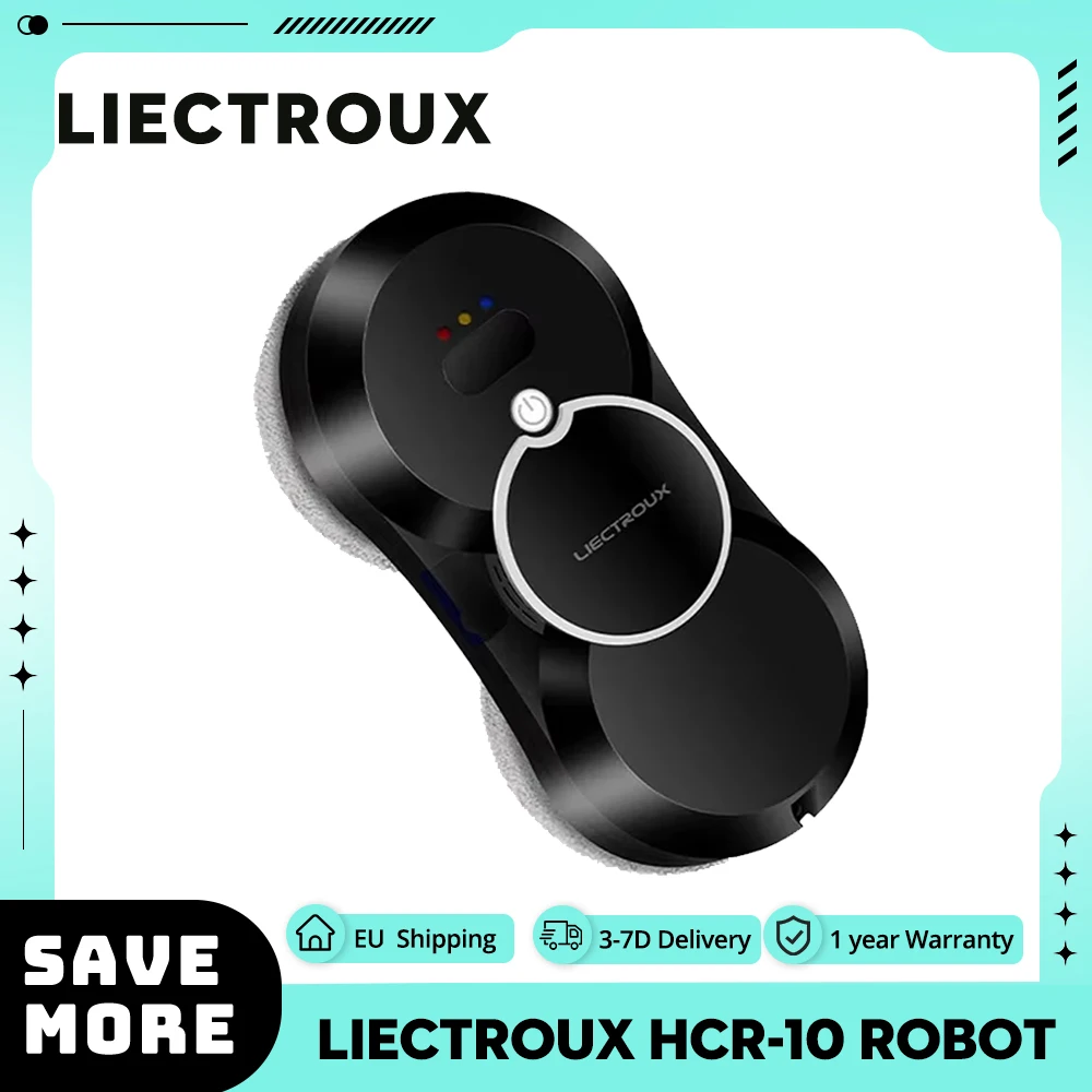 Liectroux HCR-10 Robot Window Vacuum Cleaner, 30ml Water Tank, Ultrasonic Water Spraying, 2800Pa Suction, 6.8cm Ultra-thin Body