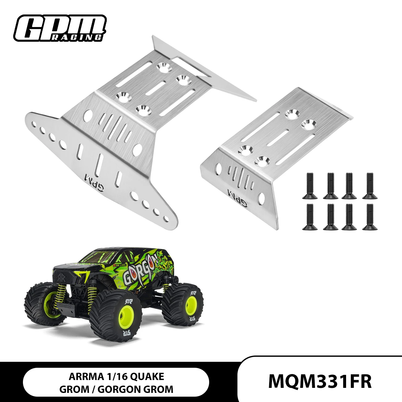 

GPM STAINLESS STEEL FRONT AND REAR CHASSIS SKID For ARRMA 1/16 QUAKE GROM 4X4 RTR Brushed Monster Truck-ARA2137