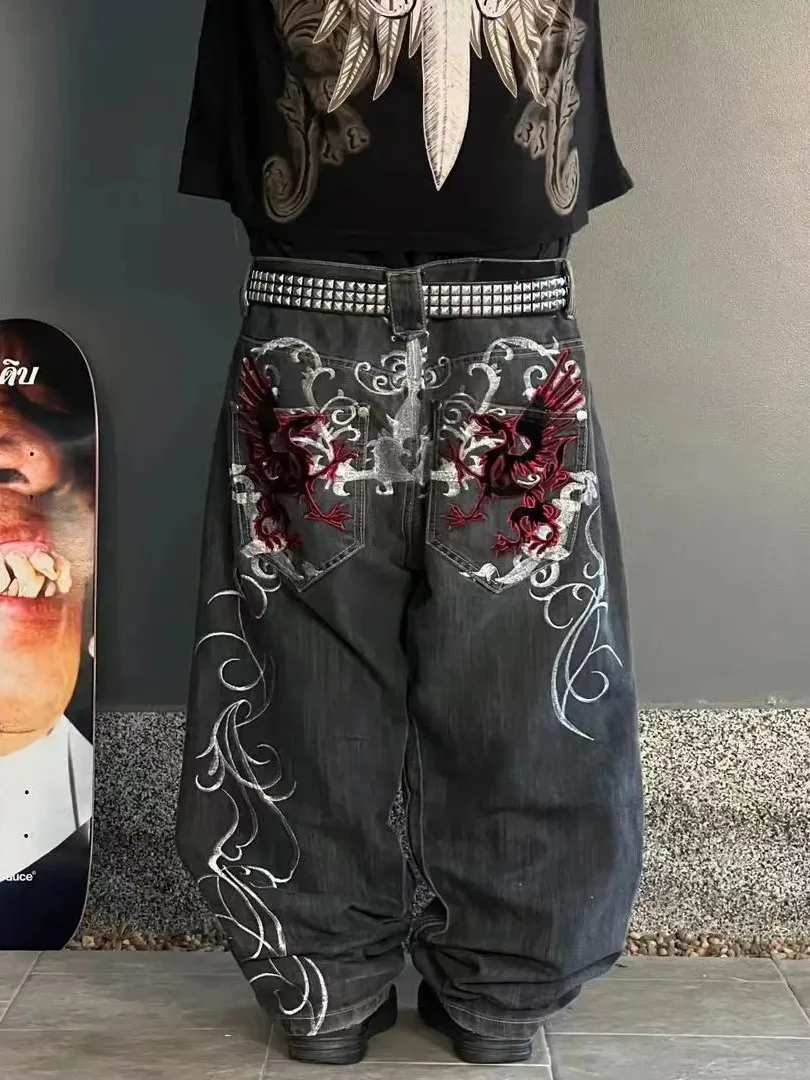Y2K Jeans Nieuwe Harajuku Hip Hop Retro Schedel Grafische Geborduurde Baggy Jeans Denim Broek Mannen Vrouwen Goth Hoge Taille Brede Broek