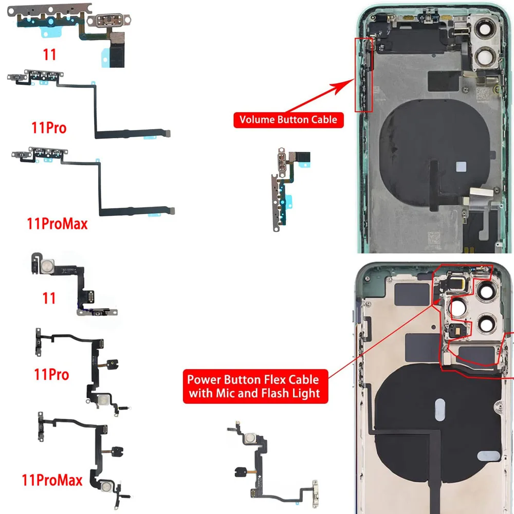 Volume Button Flex Cable For iPhone 11 Pro X XR XS Max Power Button With Flash Light Microphone Flex Replacement