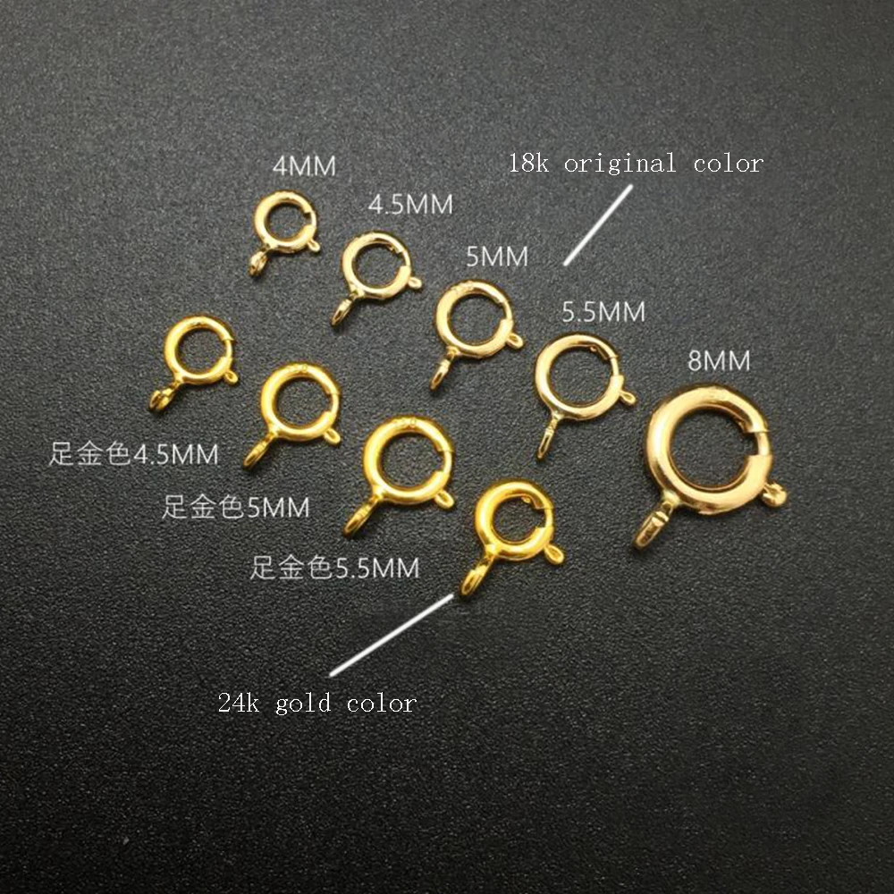Sinya 18k Gold Spring Ring Clasp DIY Necklace Bracelets Chains Connector Lock Fine Jewelry Accessories Findings Color Optional