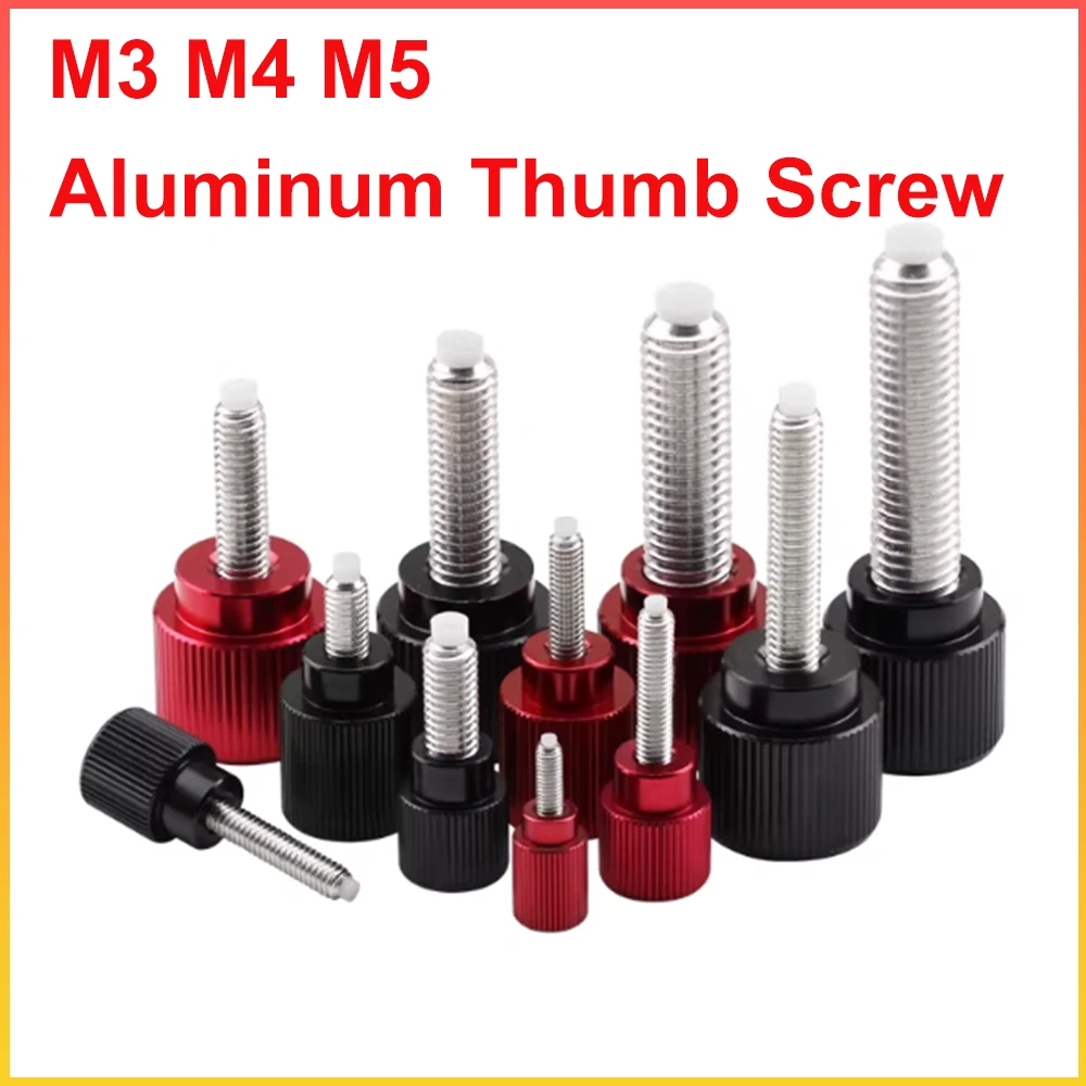 1pcs M3 M4 M5 Aluminum Thumb Screw Aluminum Alloy Knurled Head + Stainless Steel Thread With POM Buffer Glue Hand Tighten Bolt