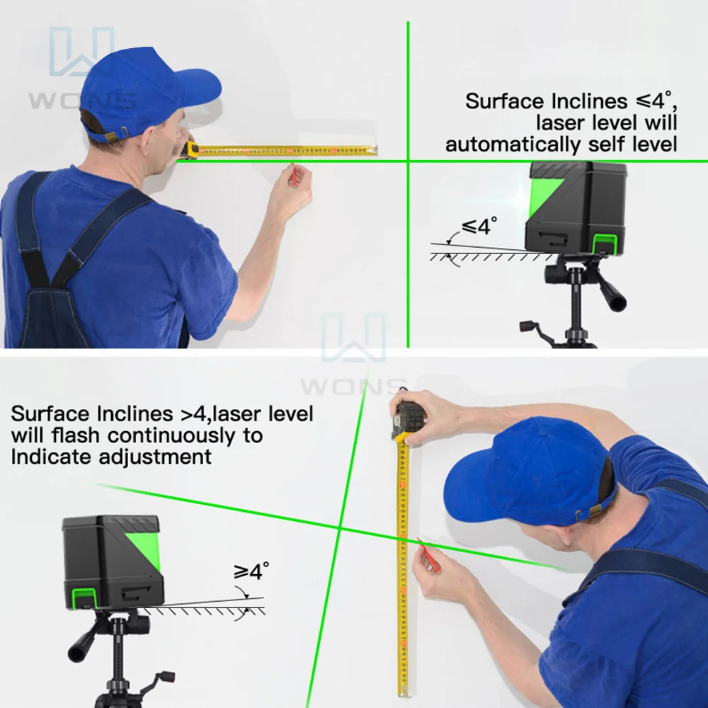 HILDA  2 Lines Mini Green Laser Level Meter Vertical & Horizontal Cross Line Super Powerful Laser Beam Line With Lithium Battery