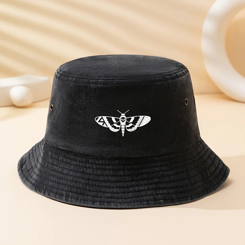 A Unisex, Fashionable and Versatile Fisherman Hat with a Moth Print, Lightweight Outdoor Bucket Hat, Trucker Fisherman Hat, Suit
