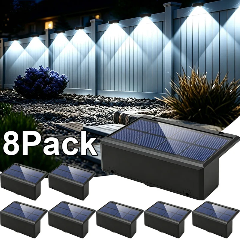 1-8Pack Solar Wall Light LED Solar Fence Lights Outdoor Waterproof Courtyard Exterior Wall Light for Yard Balcony Step Railing
