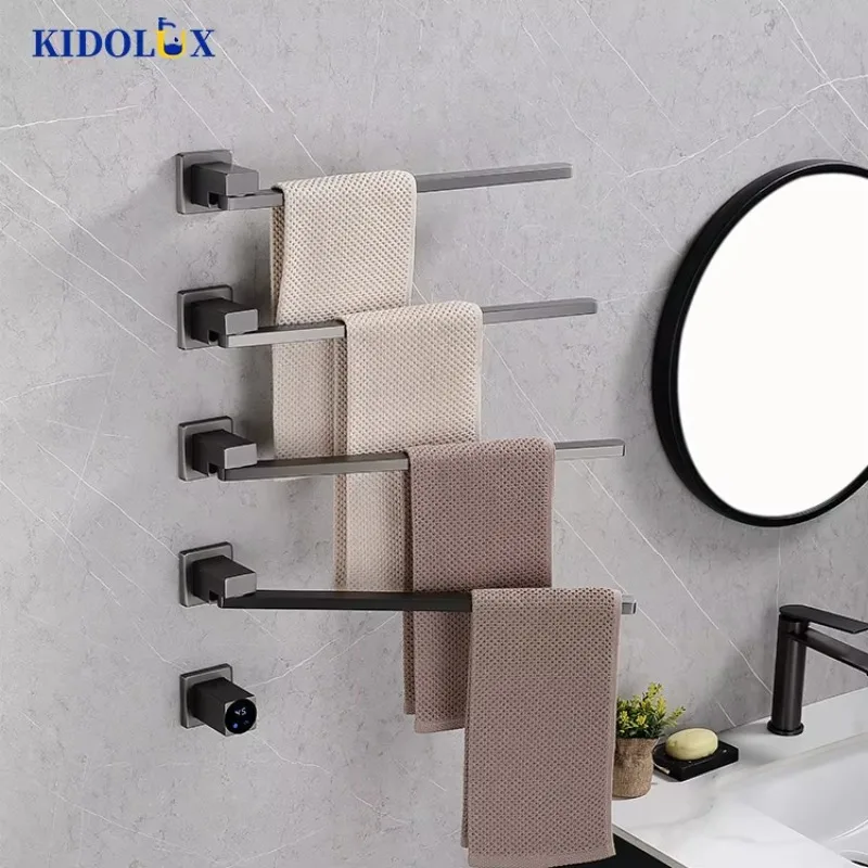 Kidolux 2024 New Design Professional Concealed Grey Bathroom Wall Heater Ac Towel Warmer Heated Electric Towel Rail Rod
