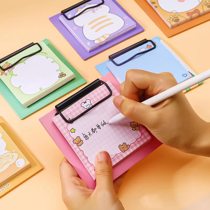 1 PC Cartoon Board Clip Sticky Note Book Student Ins Girl Heart Notes Learning Office No Sticky Message Paper