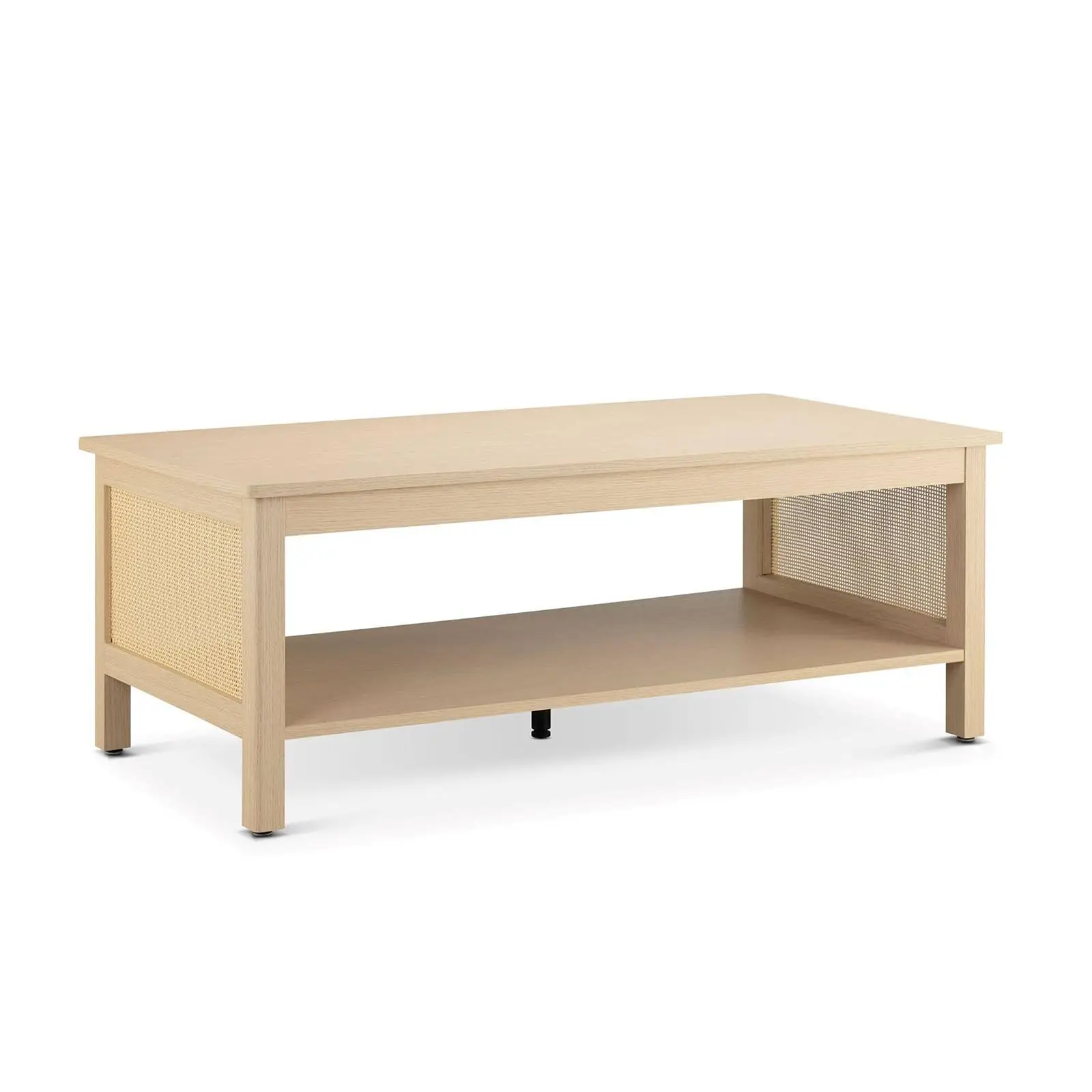 

Modern Farmhouse Rattan Coffee Table With Storage Shelf Natural Wood Finish