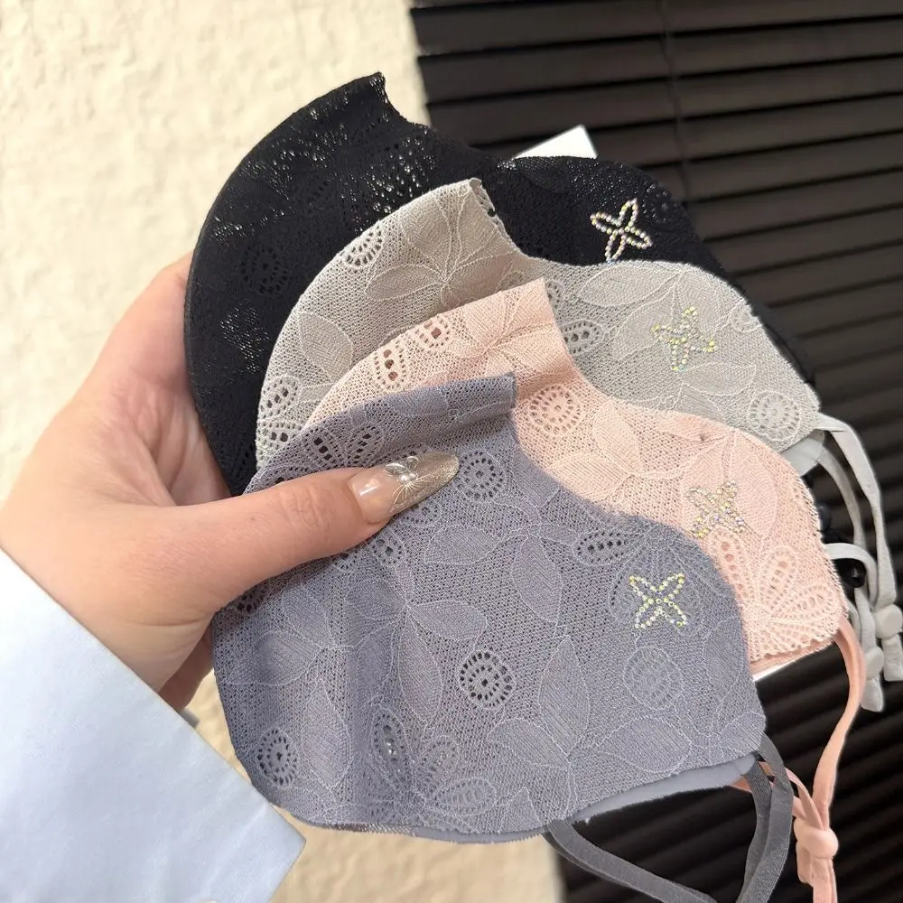 

Дышащая женская кружевная тонкая маска для лица с цветочным принтом и защитой от ультрафиолета, пылезащитная регулируемая солнцезащитная маска