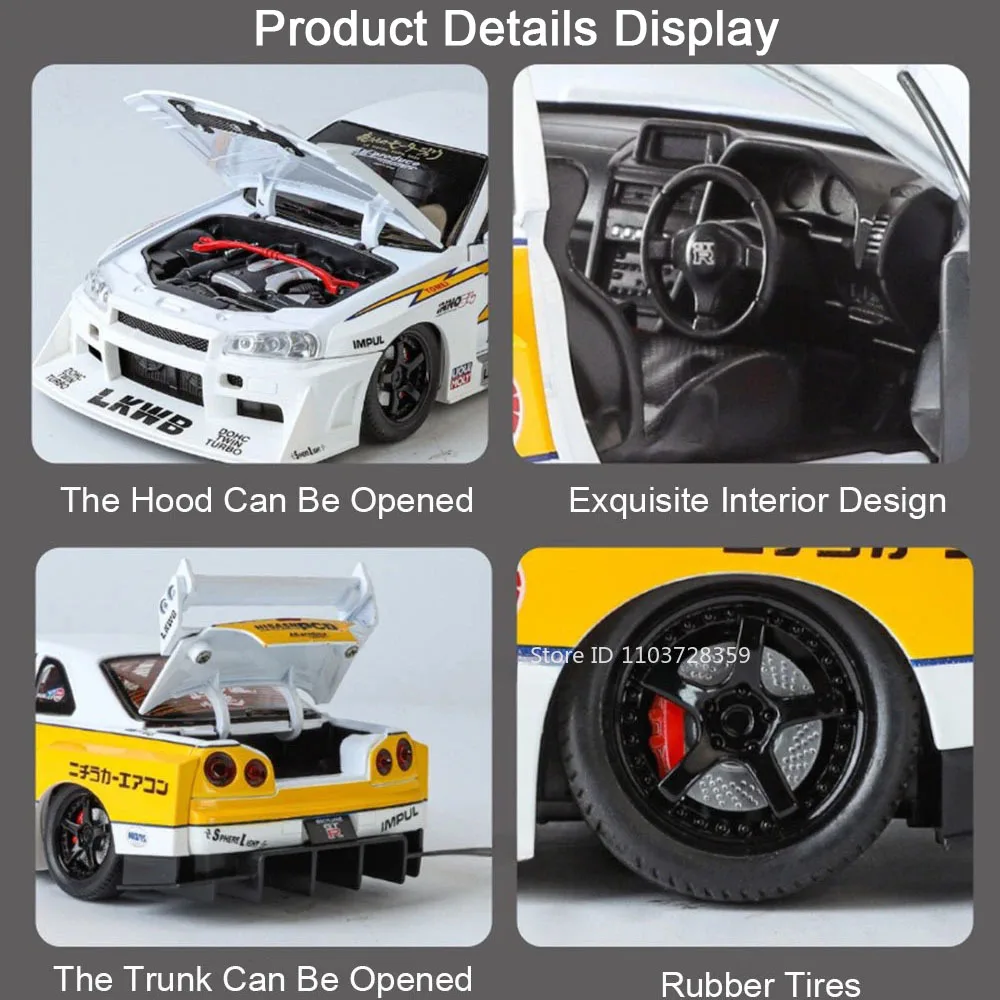 1:24 Tourbillon GTR S15 Modell Sportwagen Spielzeug Legierung Druckguss Sound Licht Türen geöffnet Stoßdämpfung Ornament Supercar für Kinder – Detail 25