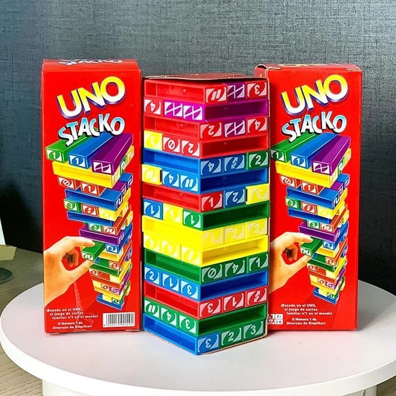 Jogos de Tabuleiro Stacko-UNO, Entretenimento Familiar, Poker Party, Puzzle Educação Infantil, Brinquedos Empilhados, Cartas, Presente de Aniversário