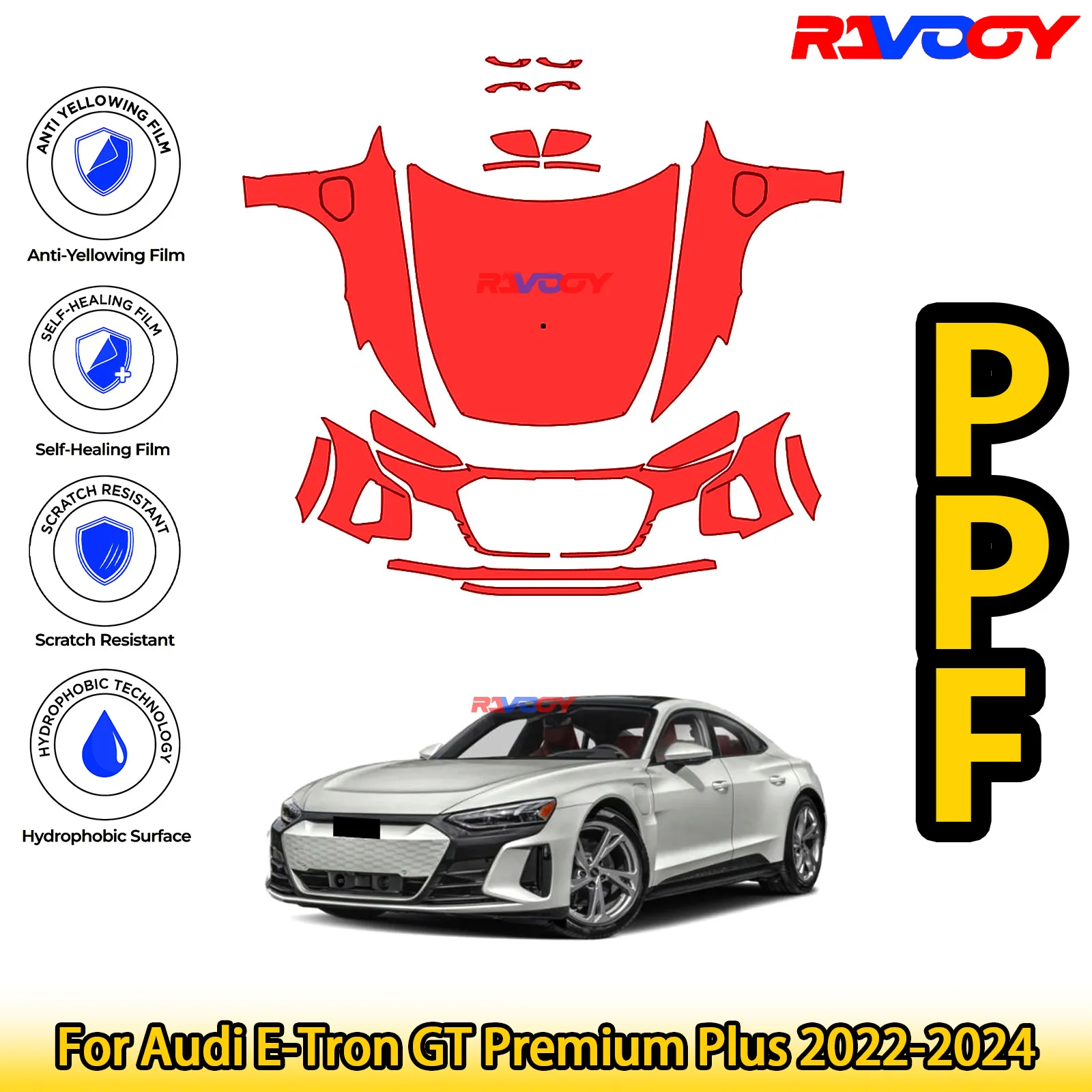 

For Audi E-Tron GT Premium Plus 2022-2024 Glossy Matte Black Precut front PPF Kit Paint Protection Film