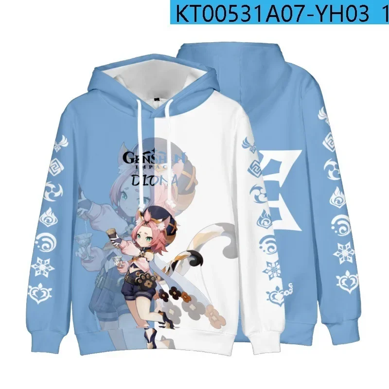 Keqing Xiao Zhongli Game Impact Sweatshirt Harajuku V-Neck Plus size hoodies Comics Style Loose Fans Gift Long-sleeved Shirt