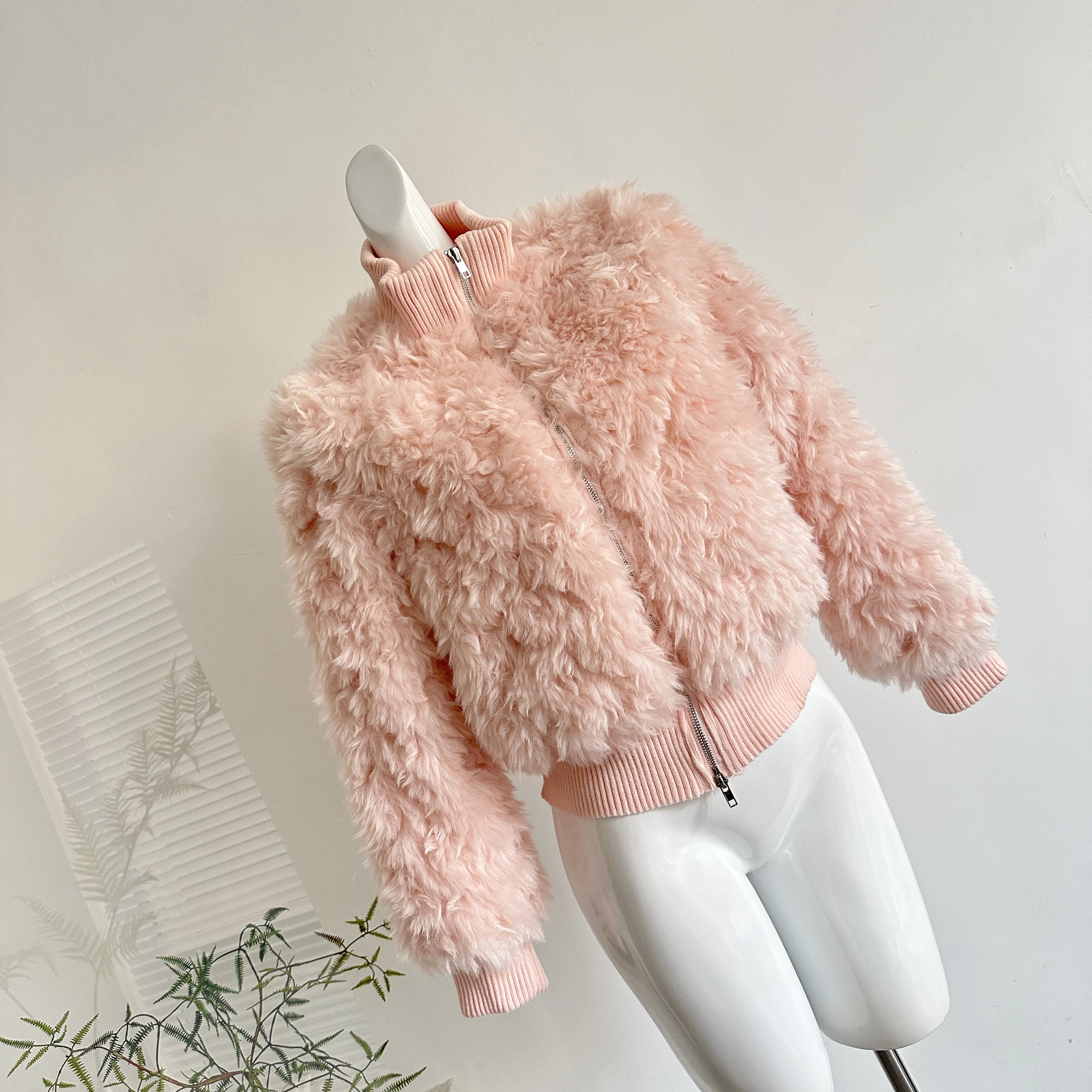 سترة نسائية للخريف والشتاء من الصوف الصناعي بسحاب دافئ ملابس خروج نسائية بأكمام طويلة منفوش من الفرو الصناعي ملابس خارجية