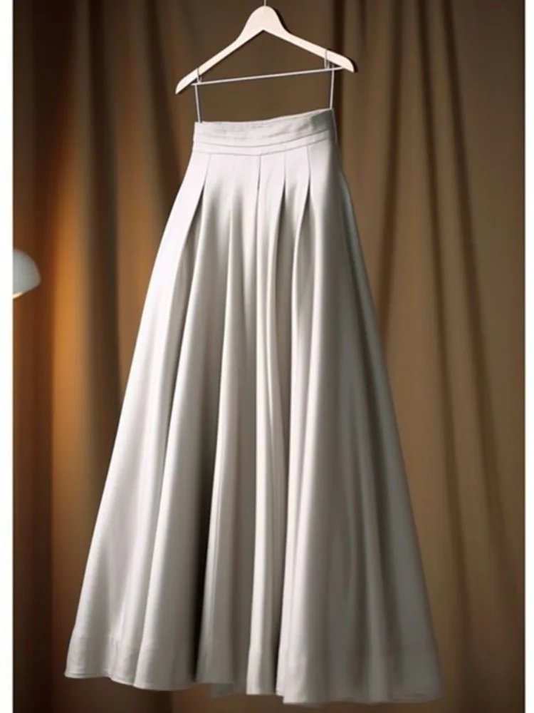 

Прямая юбка трапециевидной формы с рюшами для женщин, летние юбки средней длины с высокой талией, винтажные элегантные белые эстетичные Falda De Mujer