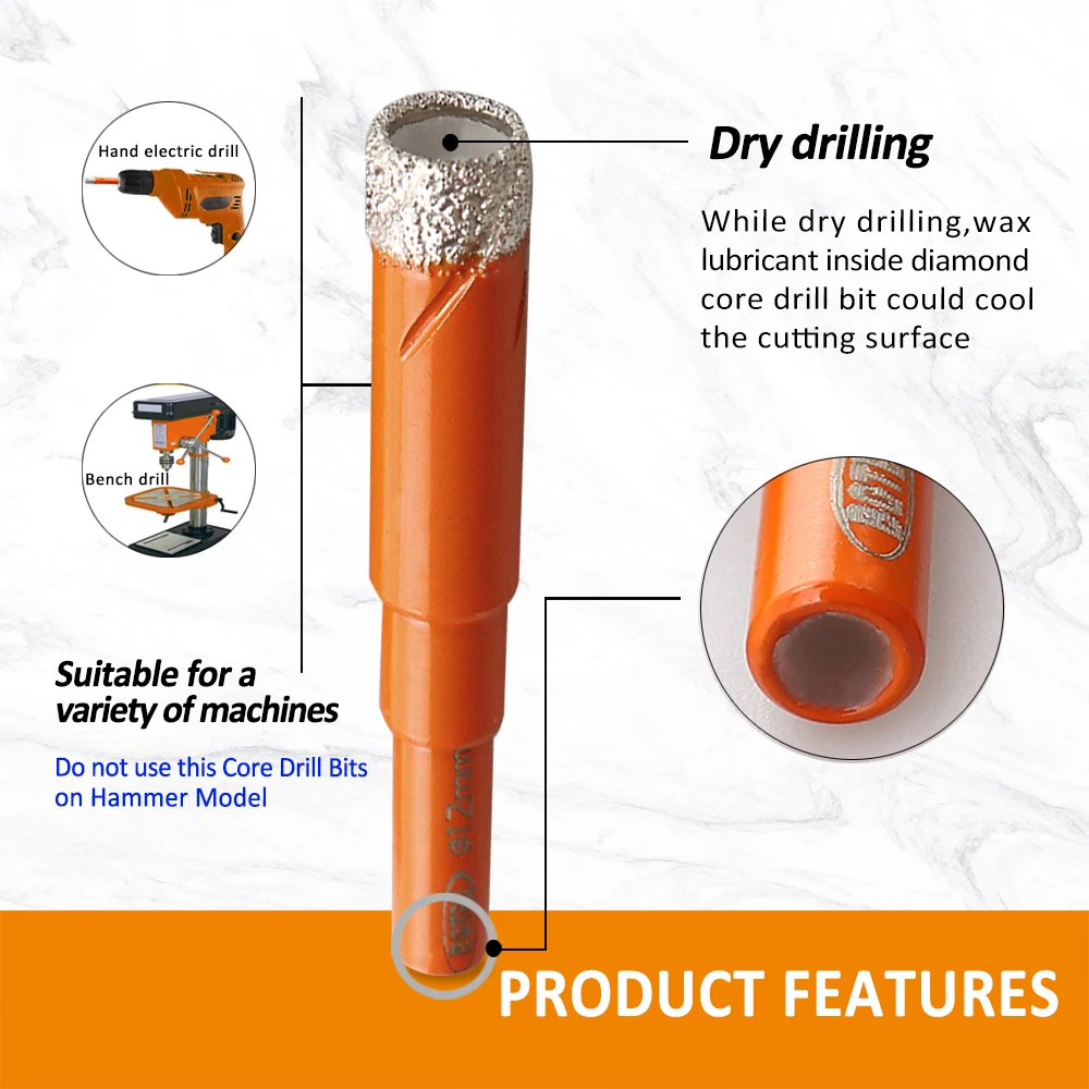 BGTEC 2pcs 라운드 생크 Dia10mm 다이아몬드 드라이 드릴링 비트 진공 Brazed 대리석 세라믹 타일 화강암 미니 핸드 드릴 코어 비트